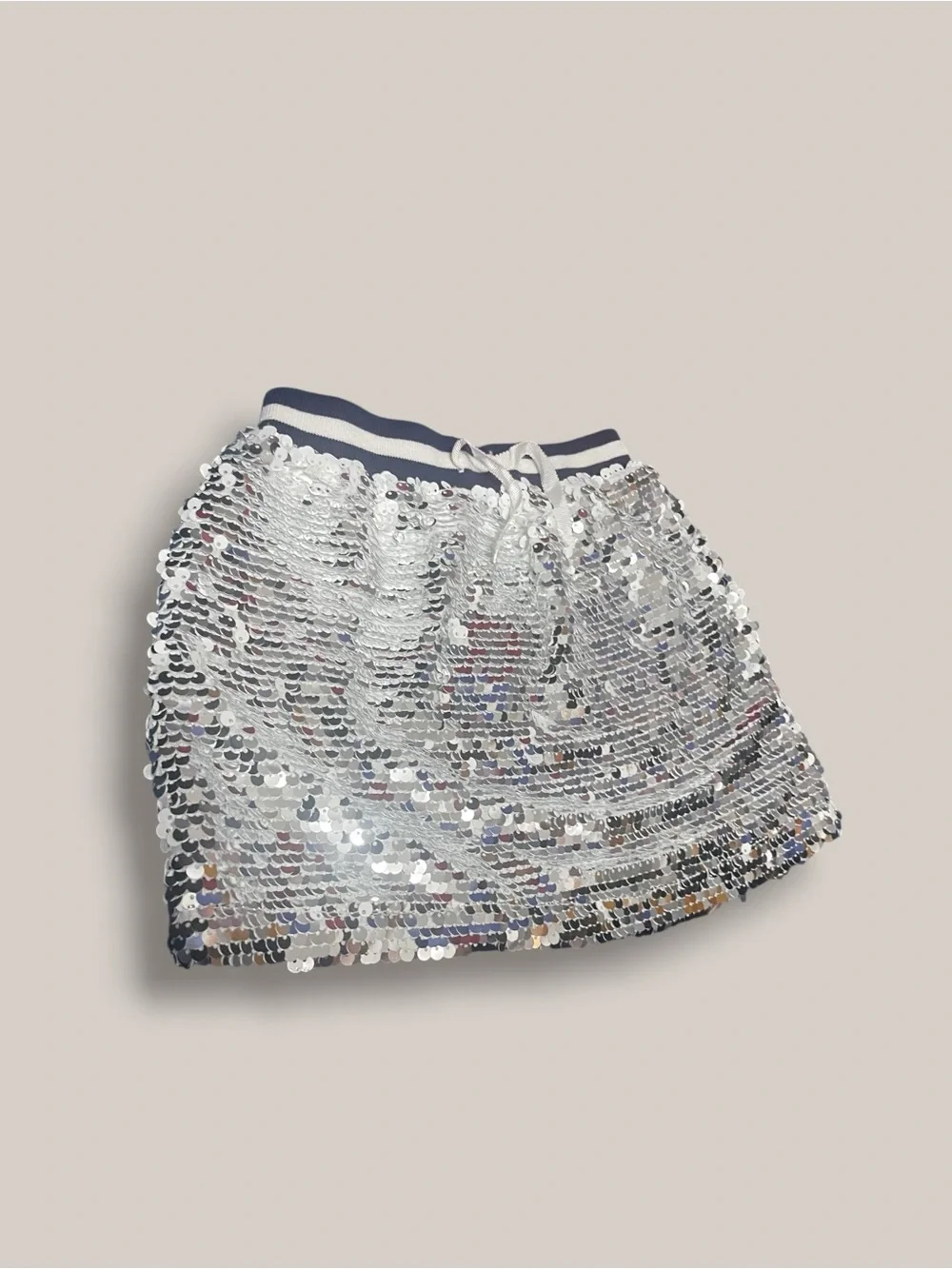 NWT Rockets of Awesome Silver Sequin Mini Skirt Elastic Waist Drawstring Size 3